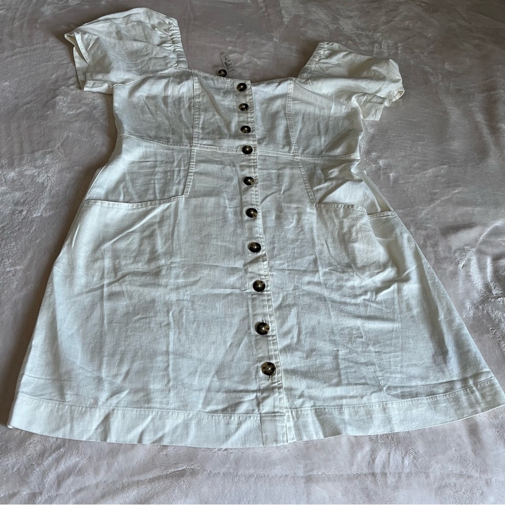 Sold! ❤️Madewell Linen-Cotton Puff-Sleeve Mini Dress - Picture 5 of 15